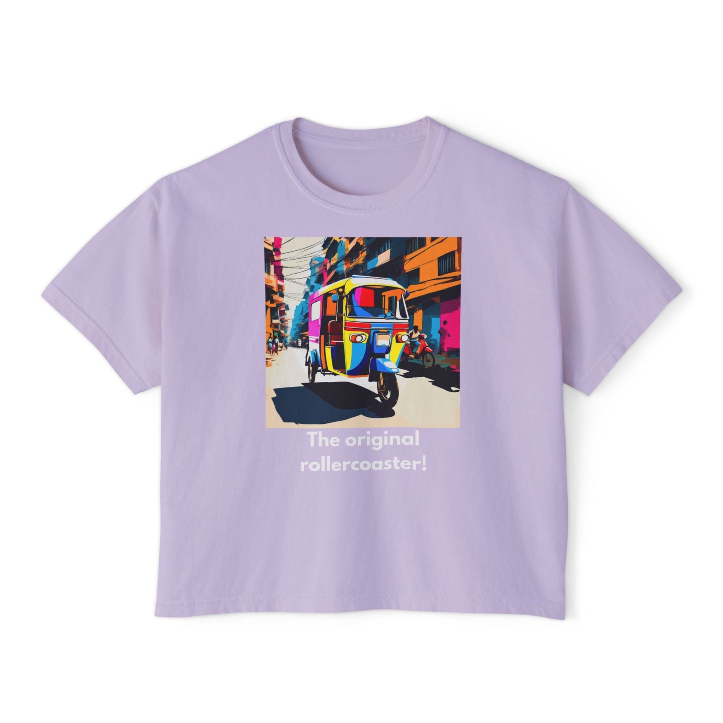 Vibrant Women's Boxy Tee - Colorful Auto Rickshaw Graphic