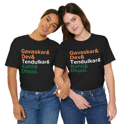 India Cricket Legends T-Shirt Tricolor Design with Top Indian Cricket Stars