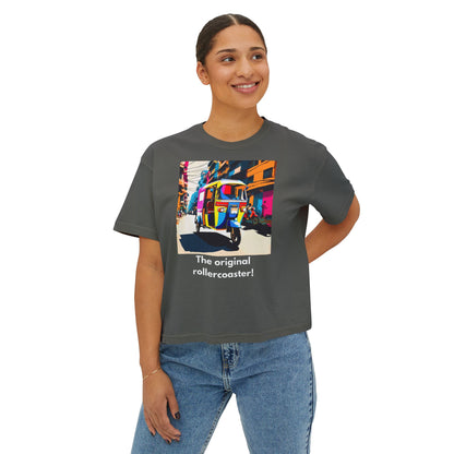Vibrant Women's Boxy Tee - Colorful Auto Rickshaw Graphic