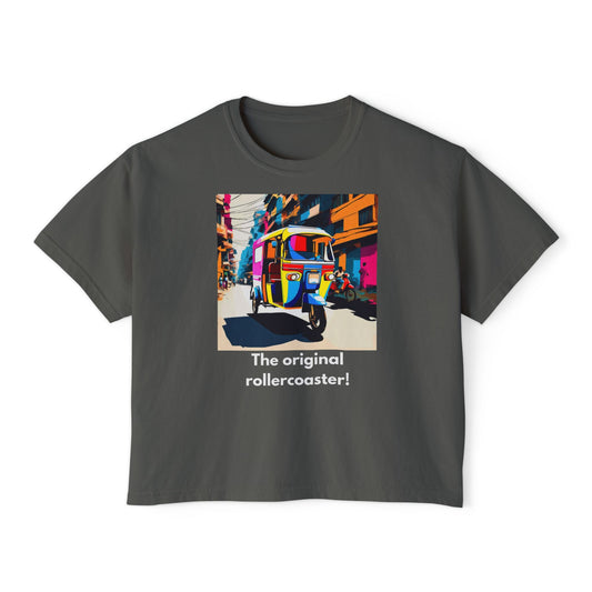 Vibrant Women's Boxy Tee - Colorful Auto Rickshaw Graphic