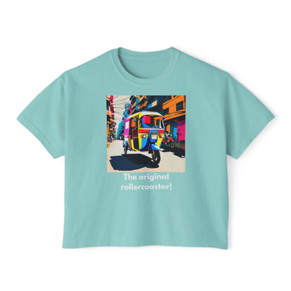 Vibrant Women's Boxy Tee - Colorful Auto Rickshaw Graphic