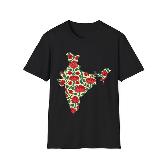 India Map Lotus Block Print T-shirt