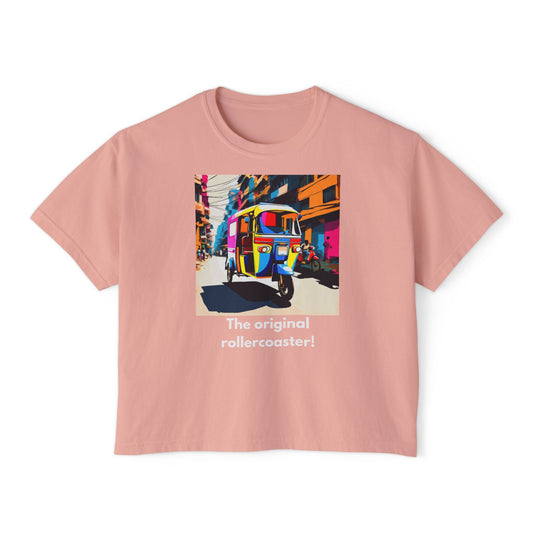 Vibrant Women's Boxy Tee - Colorful Auto Rickshaw Graphic