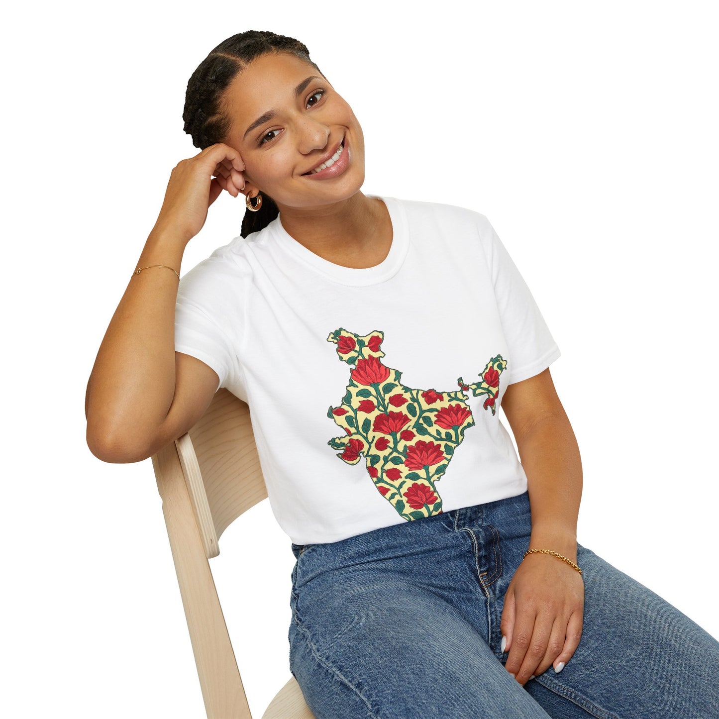 India Map Lotus Block Print T-shirt