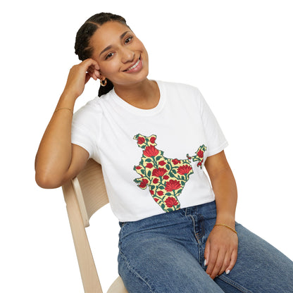 India Map Lotus Block Print T-shirt