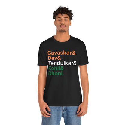 India Cricket Legends T-Shirt Tricolor Design with Top Indian Cricket Stars